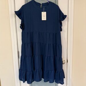 Elegant Navy Blue Ruffle Dress